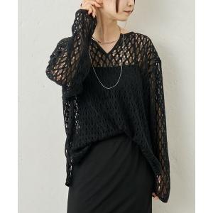 ニット セーター 透かし柄Vプルオーバー レディース