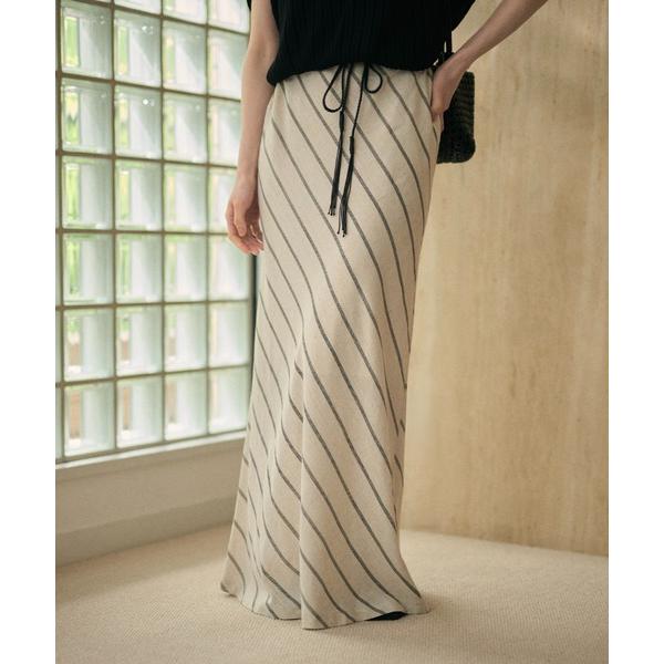 ロング スカート cotton linen stripe long skirt /コットンリネンスト...