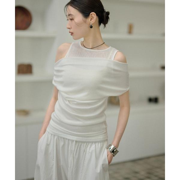 tシャツ 半袖 drape nuance layered tops /ドレープニュアンスオフショルダ...