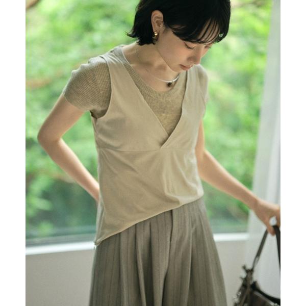 ベスト ジレ suede like cache coeur back ribbon vest /スエ...