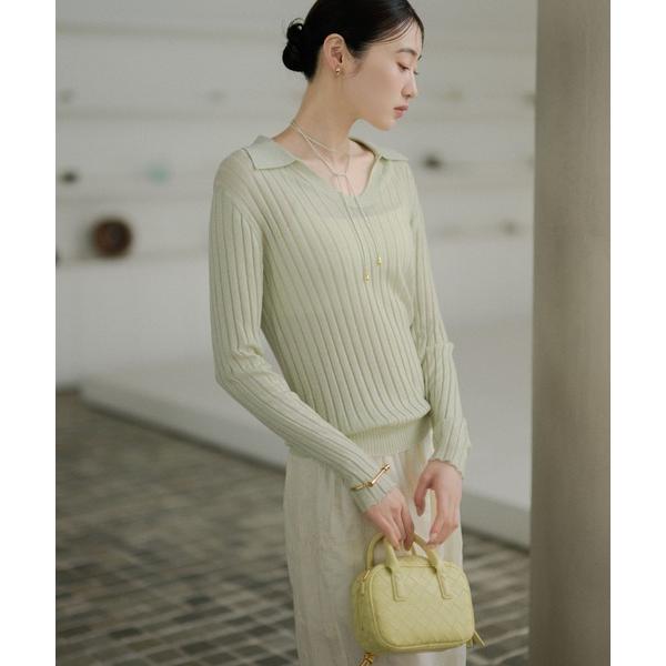 ニット セーター wool brend sheer collared rib knit /ウールブレ...