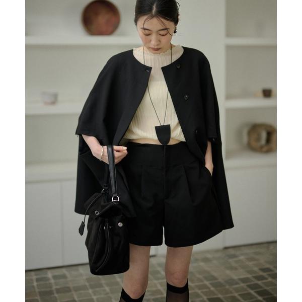 ジャケット ノーカラージャケット fly front half sleeve poncho coat...