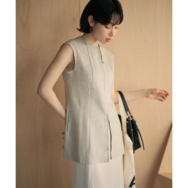 ベスト ジレ linen blend double zip vest /リネンブレンドダブルジップノ...