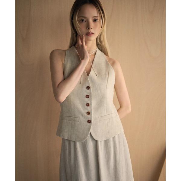 ベスト ジレ linen blend halter neck vest /リネンブレンドホルターネッ...