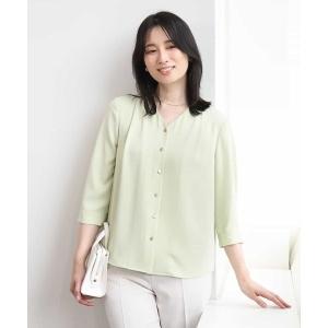 ブラウス シャツ サテンジョーゼットVネックブラウス/UVカット/接触冷感/洗濯機で洗える/WEB限定サイズあり レディース