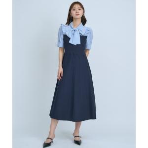 ワンピース ニットビスチェ風ボウタイワンピース