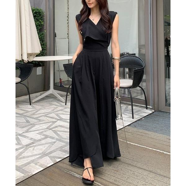 オールインワン フロントスリット・ワイドレッグジャンプスーツ レディース