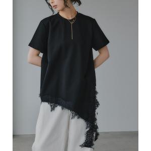 tシャツ 裾 レース ドッキング アシンメトリー Tシャツ レディース