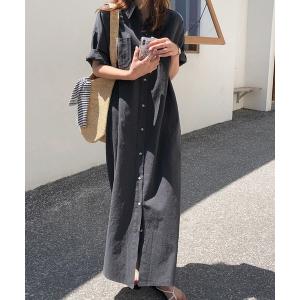 「AMOUR BOX」 シャツワンピース MEDIUM ダークグレー レディース