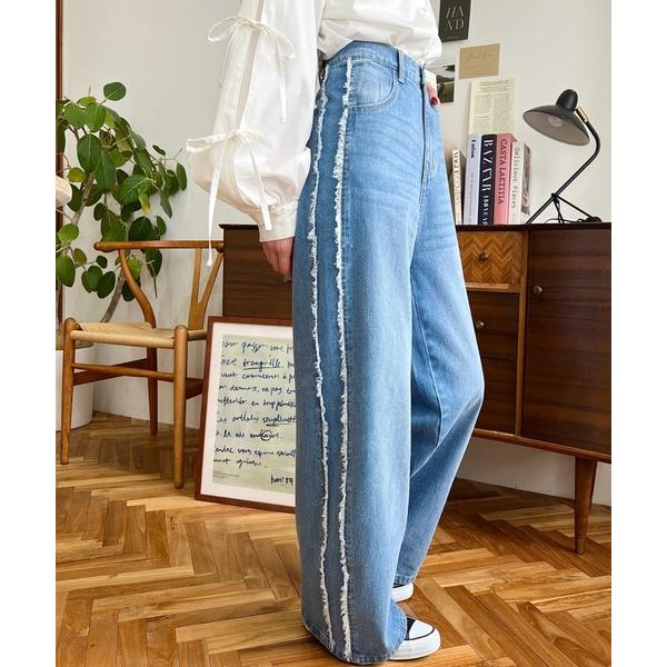 「moment+」 デニムパンツ S サックスブルー レディース