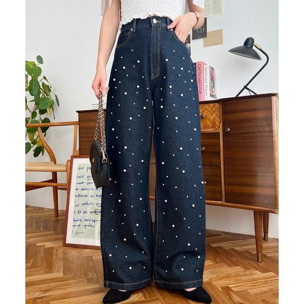 「moment+」 デニムパンツ L インディゴブルー レディース