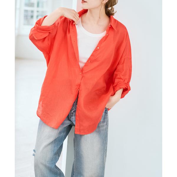 ブラウス シャツ 「新色有り / ゆったりサイズ」追加 80リネンカシュクール ビッグシャツ レディ...