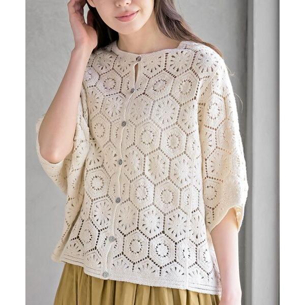 カーディガン カギ針レースワイドカーディガン レディース