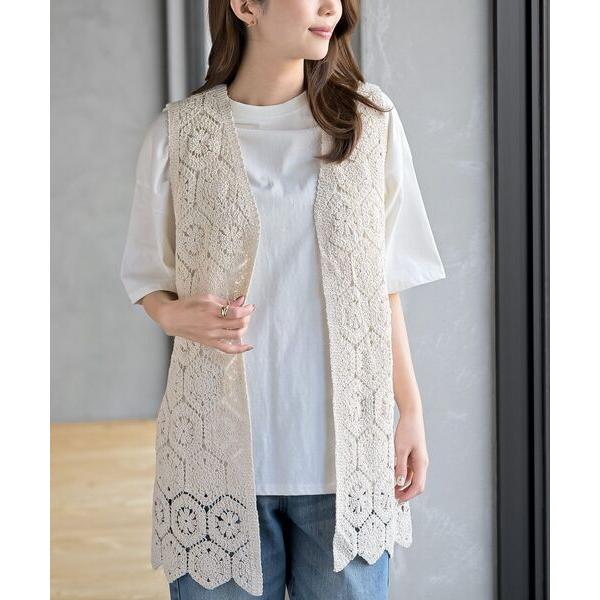 ベスト ジレ カギ針レースベスト レディース