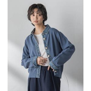 カーディガン デニムレイヤード風ニットカーディガン レディース