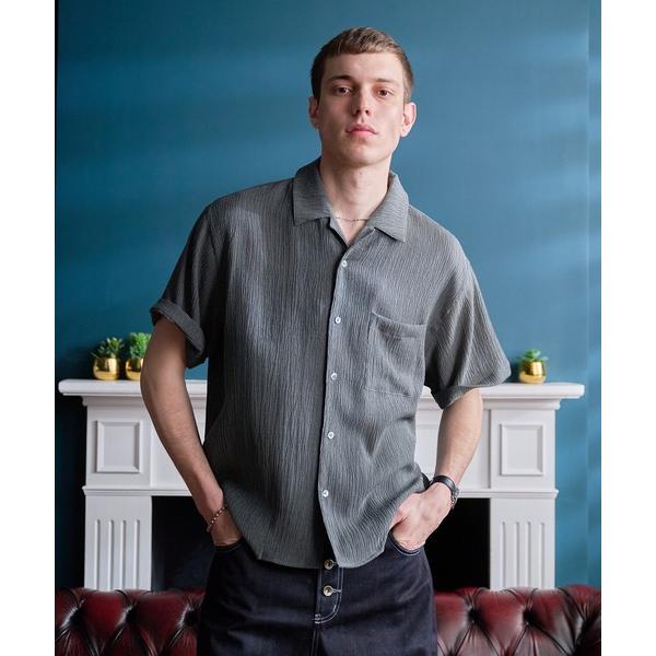 シャツ 半袖 crinkle textured relaxed open collar shirt ...