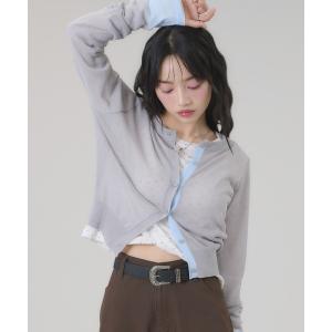 カーディガン 配色シアーカーディガン レディース
