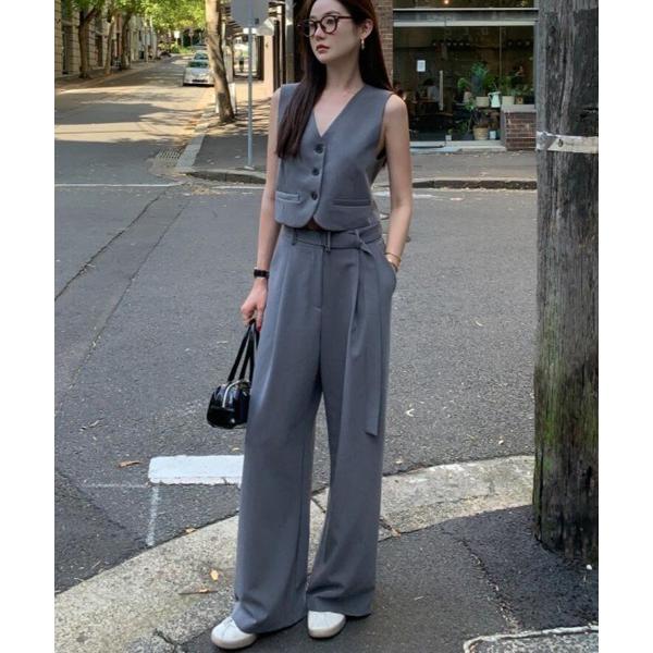 セットアップ V ネック ベスト ワイドパンツ セットアップ レディース