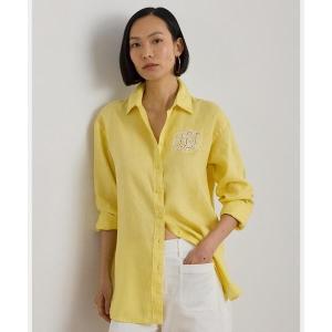 ブラウス シャツ リラックス フィット アイレットロゴ リネン シャツ レディース