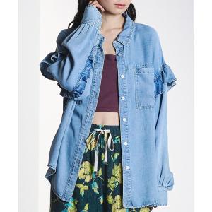 ブラウス シャツ LIGHT OZ FRILL DENIM SHIRT レディース