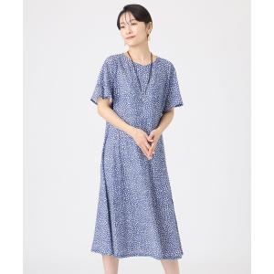 ワンピース 半袖 「接触冷感・マシンウォッシャブル」ミニチータープリントコンチェロフレアスリーブワンピース