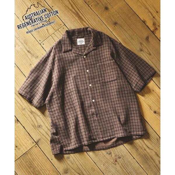 シャツ AUSTRALIAN COTTON オープンカラー チェックシャツ ショートスリーブ/オース...