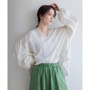 ブラウス シャツ コットンリネンチェックボリュー...の商品画像