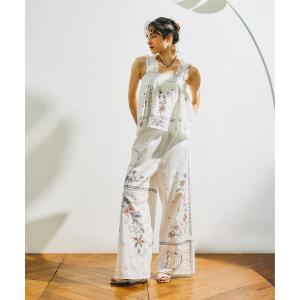 ワイドパンツ パンツ レトロ花刺繍イージーパンツ　679001 レディース