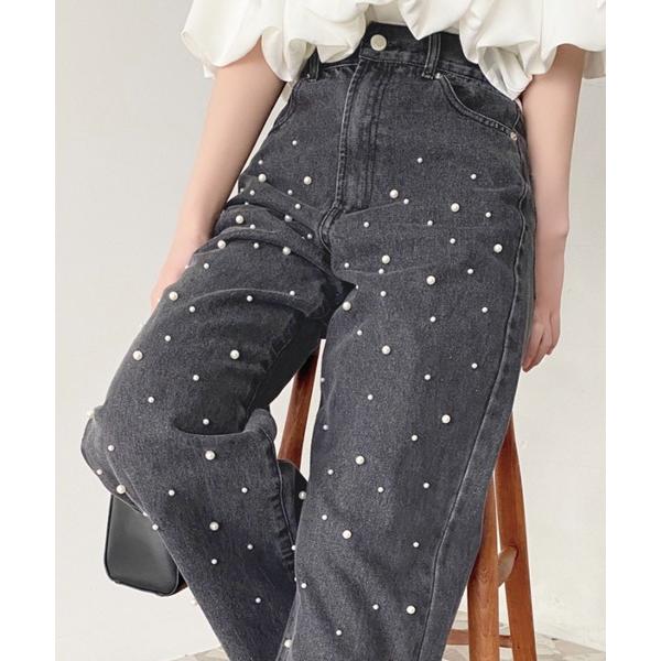 「moment+」 デニムパンツ L ブラック レディース