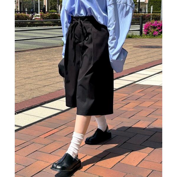 ワイドパンツ ハーフパンツ パンツ 短パン 「ISOOK / アイスー」ウエストリボンバミューダパン...