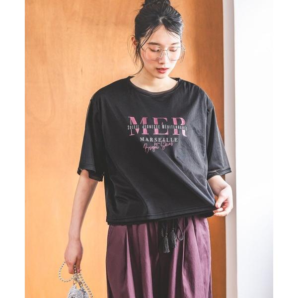 tシャツ 半袖 2WAYチュールレイヤーTシャツ レディース