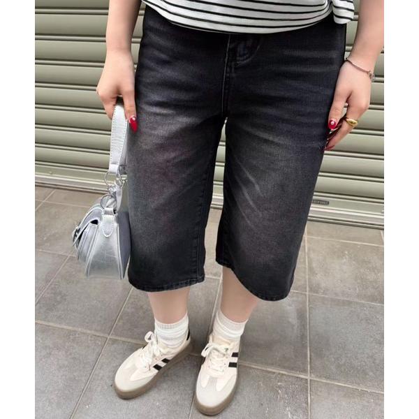 ワイドパンツ ジーンズ デニム デニムパンツ デニムバミューダパンツ レディース