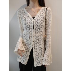 カーディガン フラワーレース ベルスリーブカーディガン ｜ アイボリー レディース