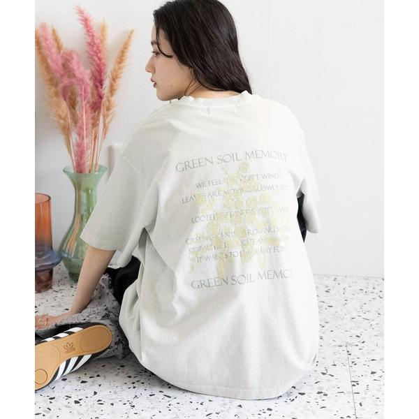 tシャツ ピグメントフラワーステッチTシャツ レディース