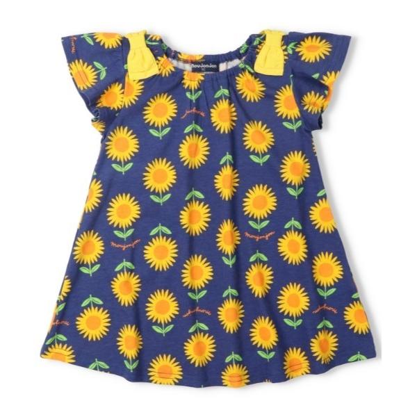 ワンピース ひまわり総柄肩リボンワンピース キッズ 子供服 女の子