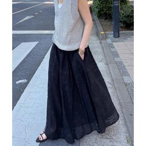 スカート パッチワーク風レースギャザーロングスカート