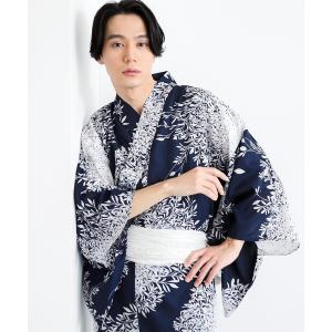 浴衣 メンズ浴衣2点セット（ポリ浴衣＋しわ兵児帯）吸水速乾 ポリエステル KIMONOMACHIオリジナル M/L　ランタン　夜の葉音 父の日ギフト お祭り 花火大会…