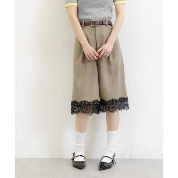 ハーフパンツ ワイドパンツ スラックス パンツ TR裾レースハーフパンツ レディース