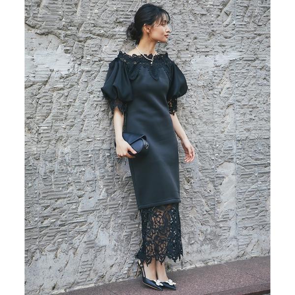 「SMILE ORCHID」 7分袖ワンピース M ブラック レディース