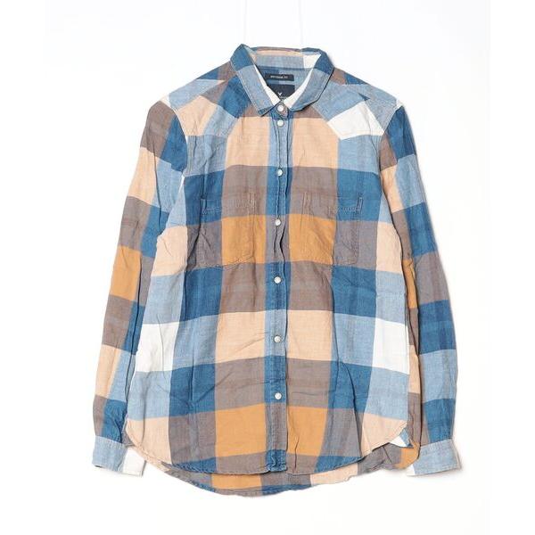 「American Eagle」 チェック柄長袖シャツ M ブルー レディース