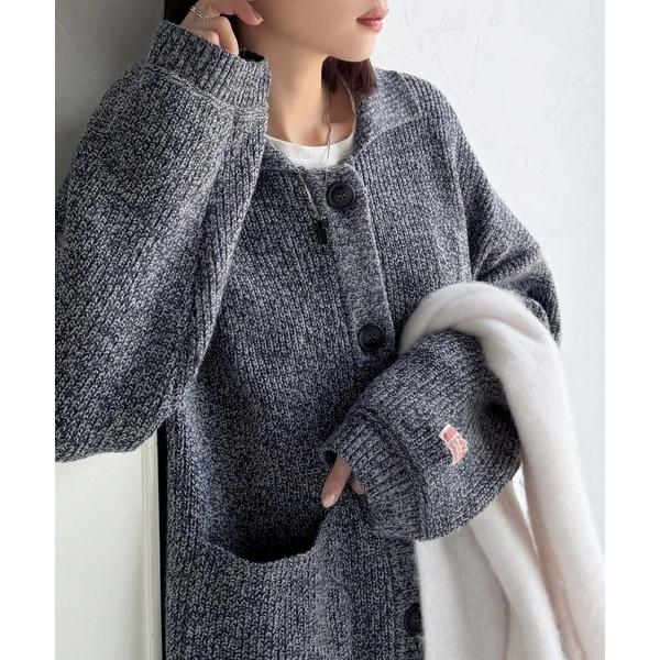 「Java」 ニットカーディガン LARGE ネイビー レディース