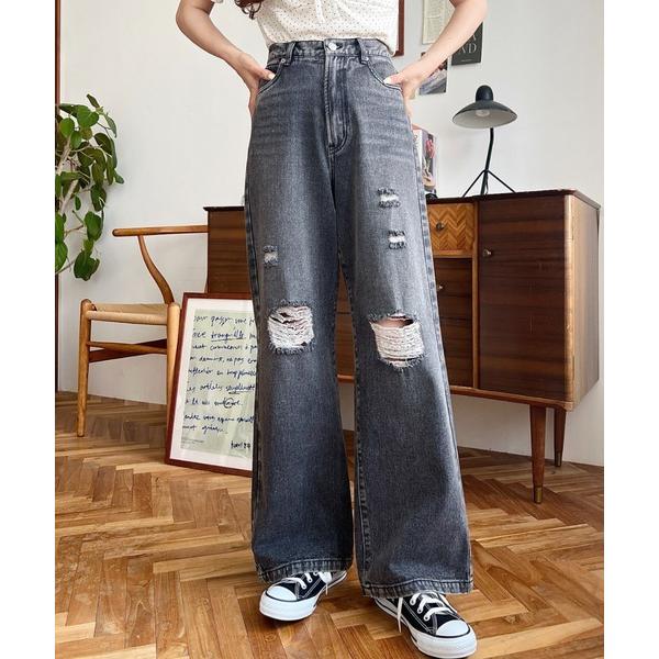 「moment+」 デニムパンツ M ブラック系その他 レディース