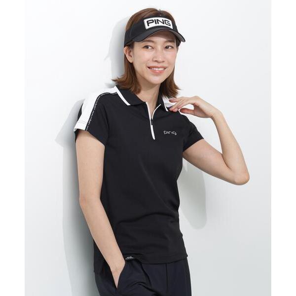ポロシャツ ポロ 「PING APPAREL」切替ロゴテープカノコ半袖ハーフジップポロシャツ 「PE...