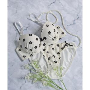 ブラジャー ショーツセット 「美谷間＆丸胸を叶える！ナチュ盛りメイクブラ♪」上下セット/A~D/モノトーンフラワー