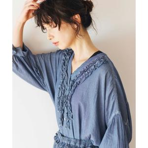 ブラウス シャツ 「natural by clip」シアーデニムフリルVネックブラウス レディース