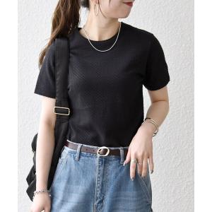 tシャツ 半袖 SHIPS any:「洗濯機可能」透かし レース 半袖 クルーネック Tシャツ レディース