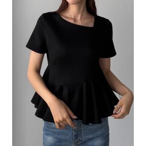 tシャツ 半袖 アシメネックペプラムトップス レディース