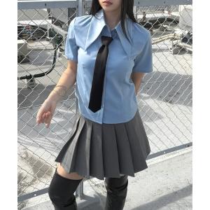 ブラウス シャツ 半袖 「LVEU.」ビッグカラー半袖ブラウス  / トップス ブラウス シャツ 半袖 ビックカラー ホワイト ブラック ブルー ZOZOTOWN限定