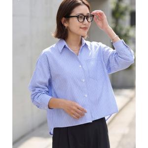 ブラウス シャツ サラサラ短めストライプ柄シャツ レディース