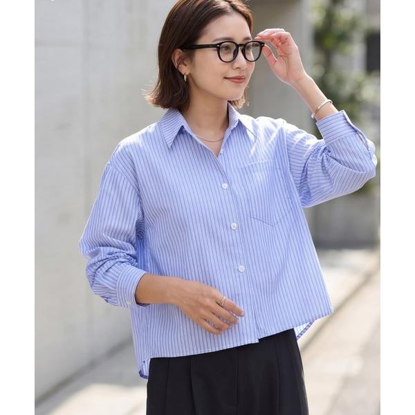 ブラウス シャツ サラサラ短めストライプ柄シャツ レディース